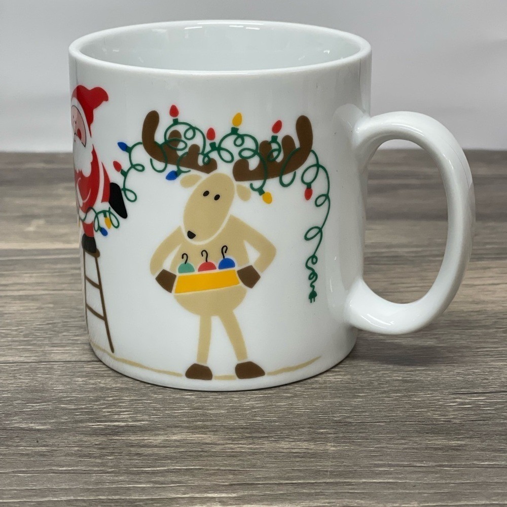 Vintage 1985 Avon Christmas Lights Mug Santa Reindeer Holiday Coffee Cup
